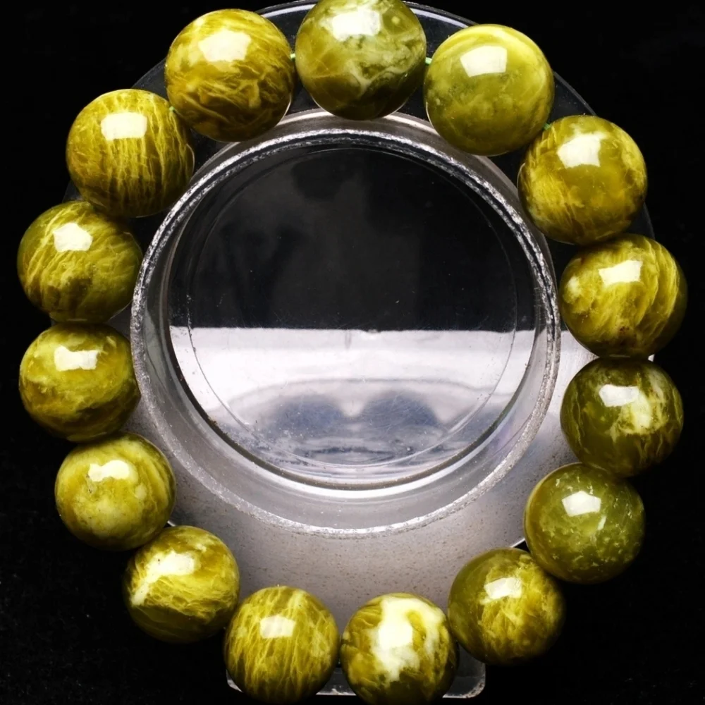 RARE 14.6mm Natural Green Hiddenite Gemstone Crystal Round Beads Bracelet Unisex